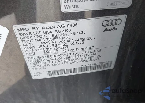 2007 Audi Q7 3.6 Premium из США, поврежденный, VIN WA1BY74L17D045606